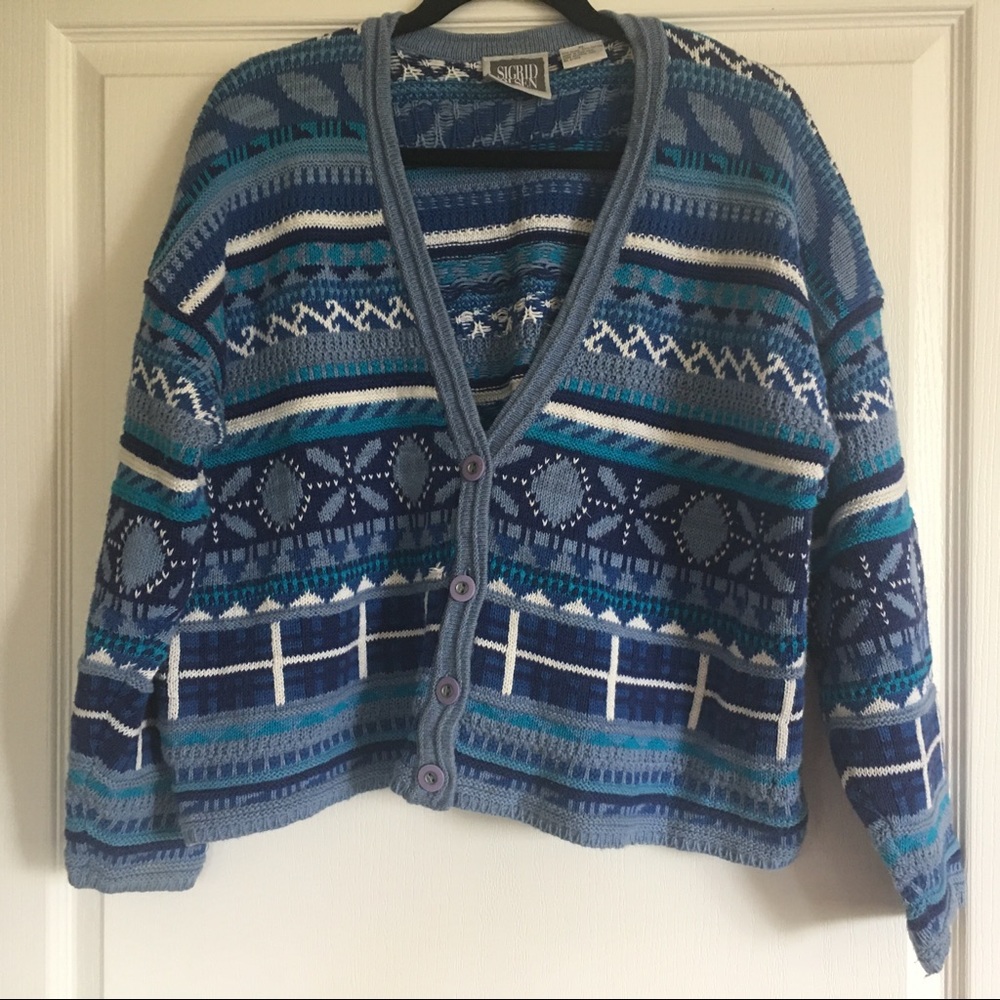 Super Cute Cardigan Sweater - blue and turquoi…